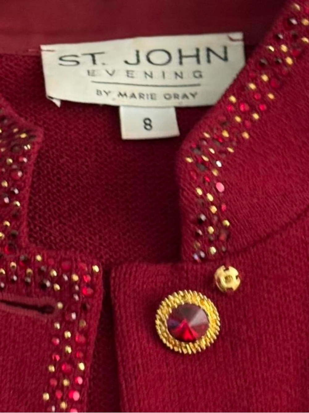 St. John Red Sparkle Bedazzled Blazer Jacket Statement Piece Sz 8 - Picture 5 of 5